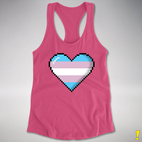 Transgender Pride 8-Bit Pixel Heart Racerback Tank - Hot Pink